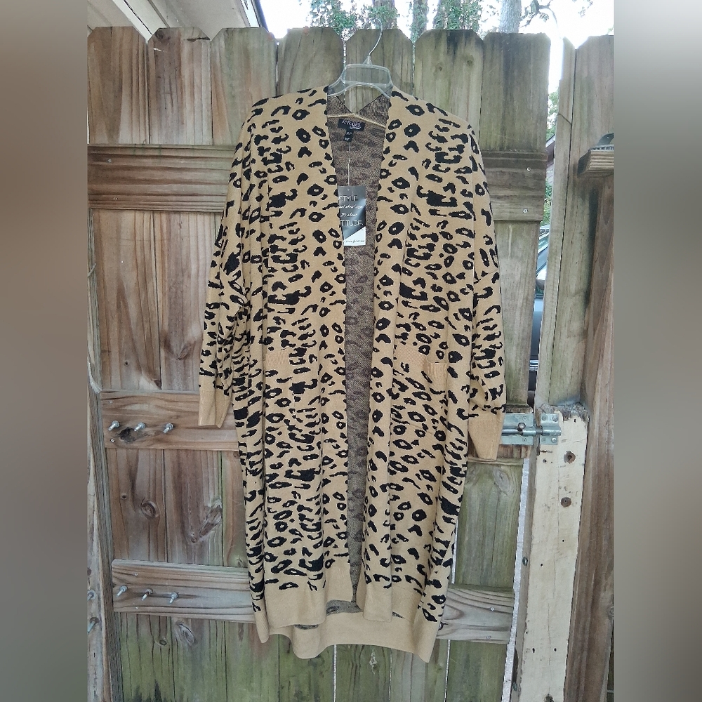 Attitudes by Renee Leopard Print Cardigan - Tan and Black